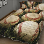 Baseballs On Field Print Quilt Bed Set