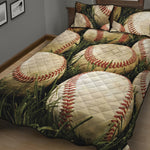Baseballs On Field Print Quilt Bed Set