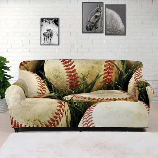 Baseballs On Field Print Sofa Cover