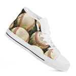 Baseballs On Field Print White High Top Shoes