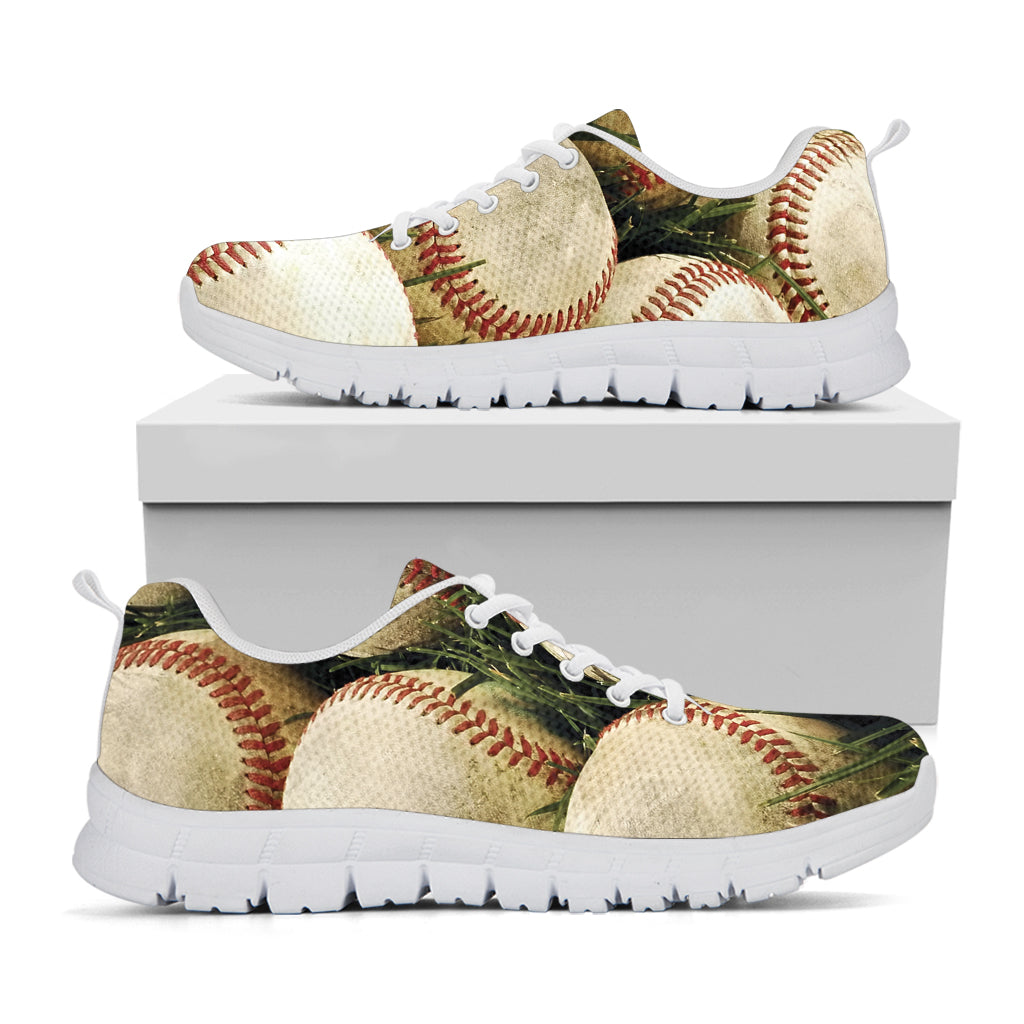 Baseballs On Field Print White Sneakers