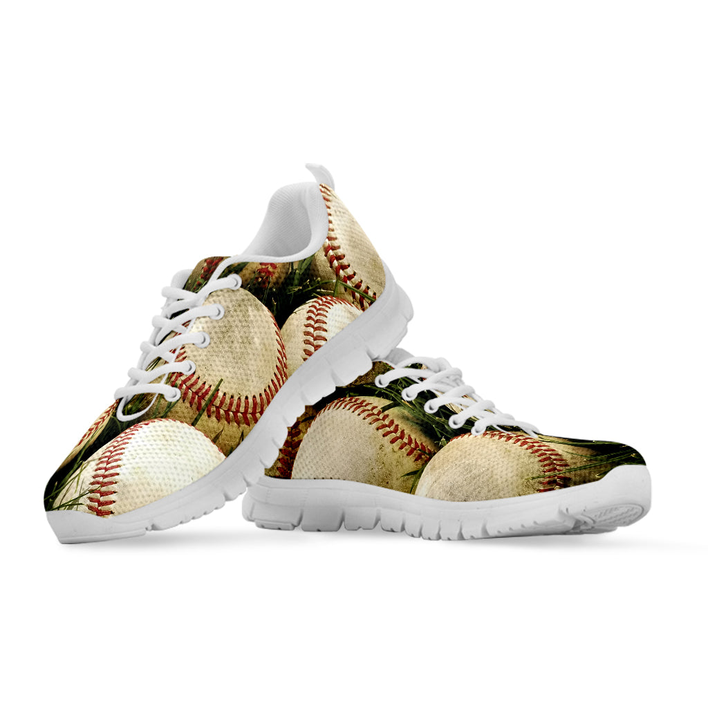 Baseballs On Field Print White Sneakers