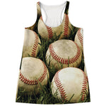 Baseballs On Field Print Women's Racerback Tank Top