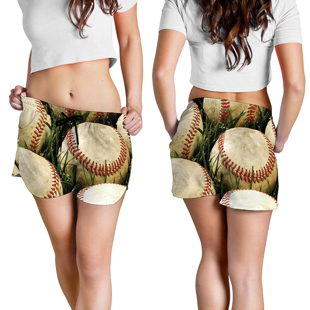 Baseballs On Field Print Women's Shorts