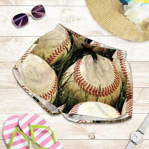 Baseballs On Field Print Women's Shorts