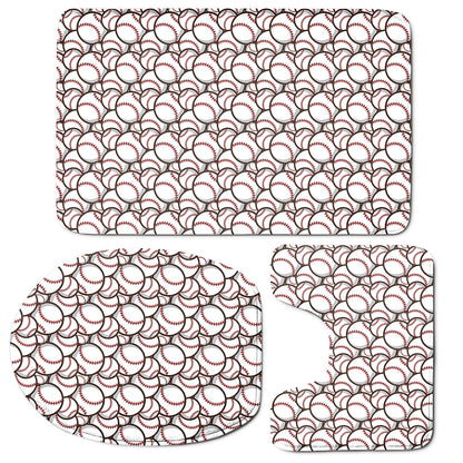 Baseballs Pattern Print 3 Piece Bath Mat Set