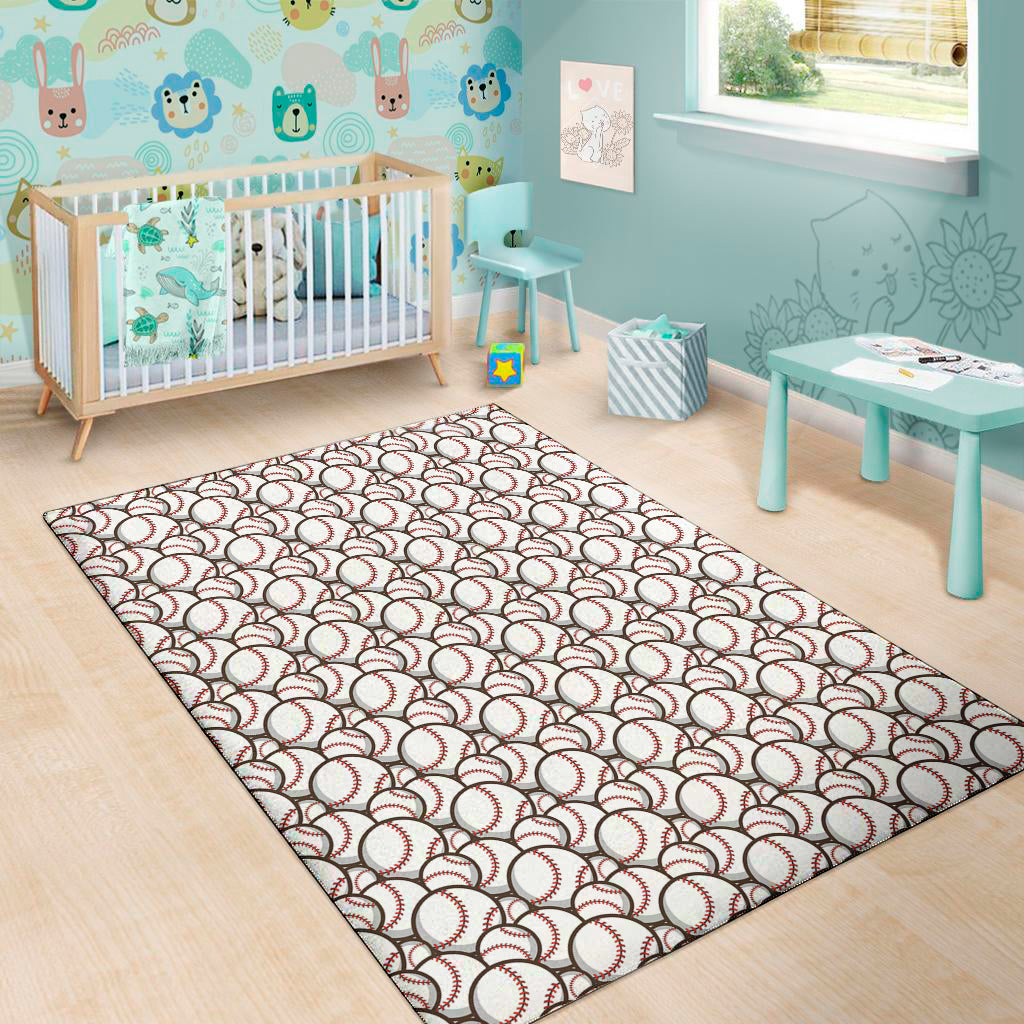 Baseballs Pattern Print Area Rug