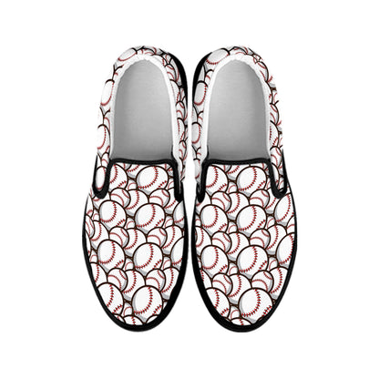 Baseballs Pattern Print Black Slip On Shoes
