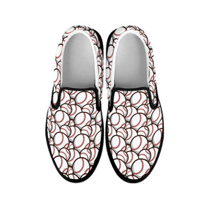 Baseballs Pattern Print Black Slip On Shoes