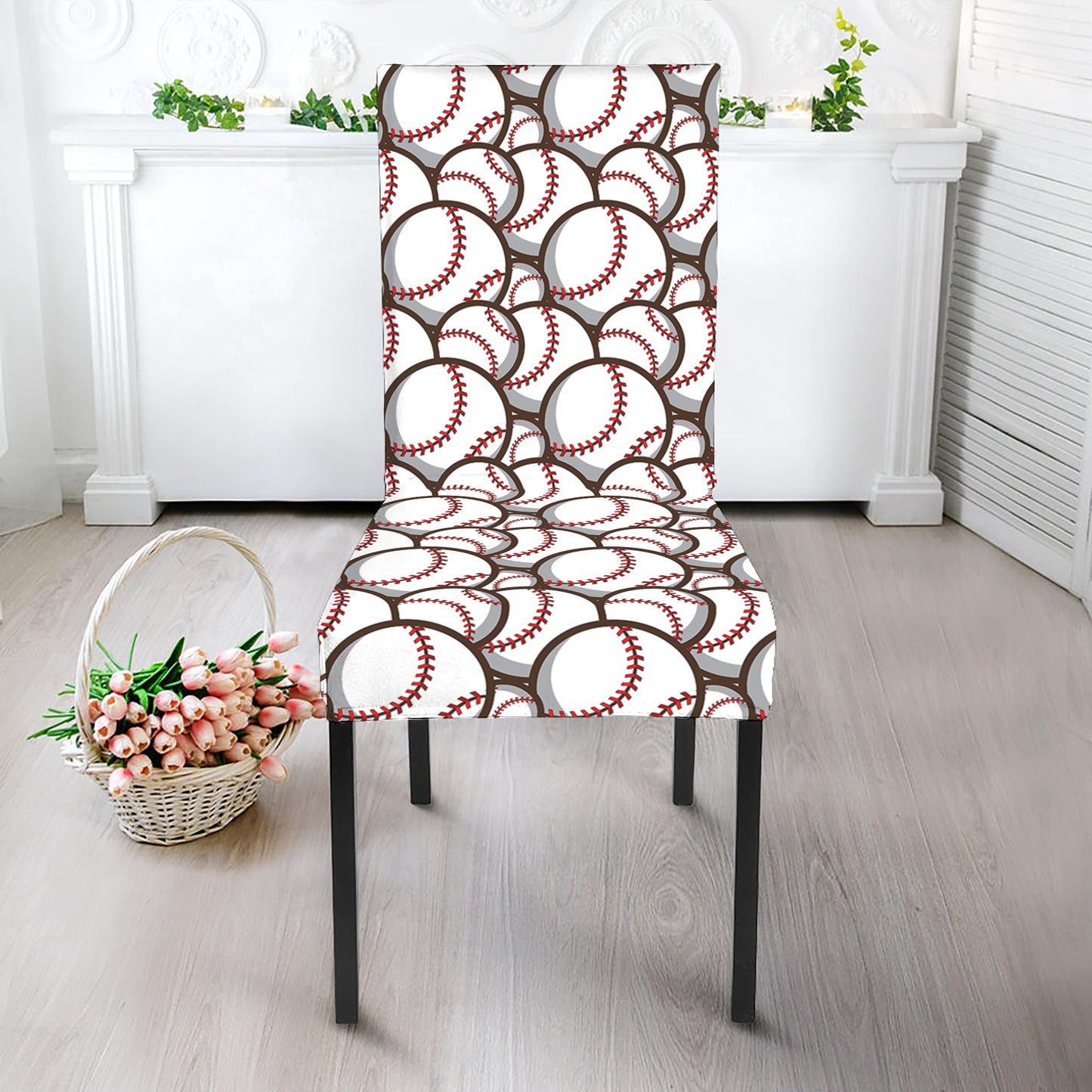 Baseballs Pattern Print Dining Chair Slipcover