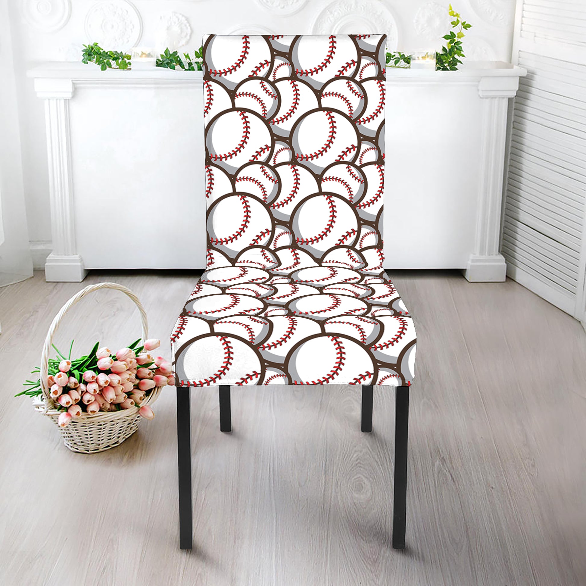 Baseballs Pattern Print Dining Chair Slipcover
