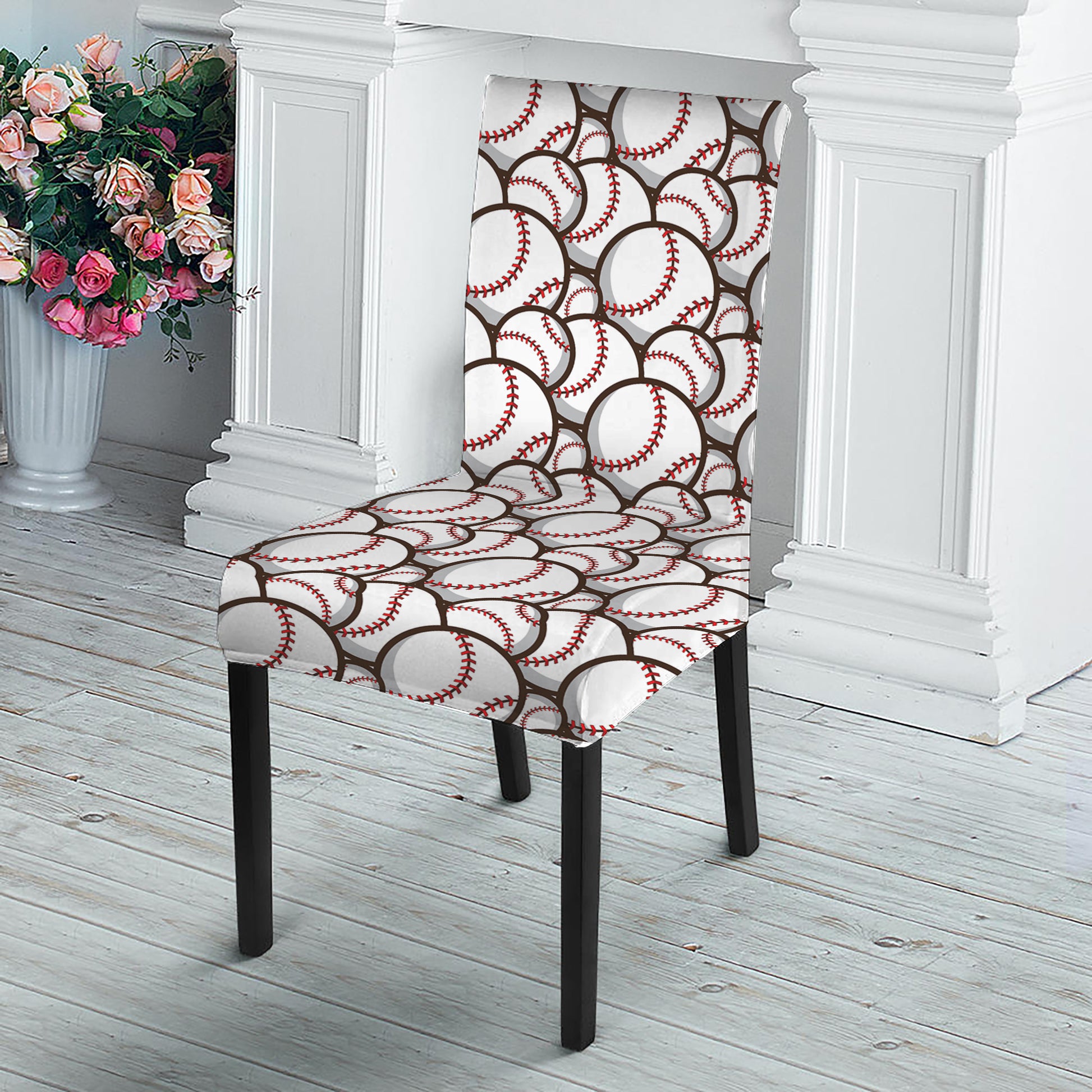 Baseballs Pattern Print Dining Chair Slipcover