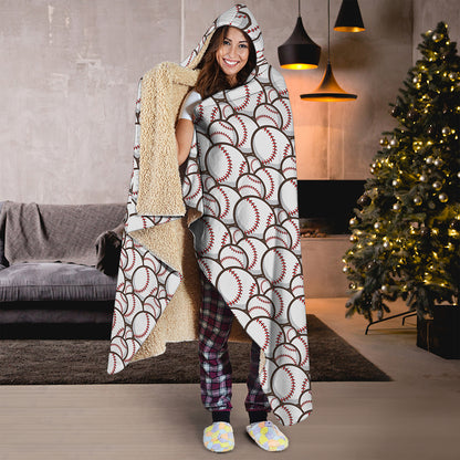 Baseballs Pattern Print Hooded Blanket