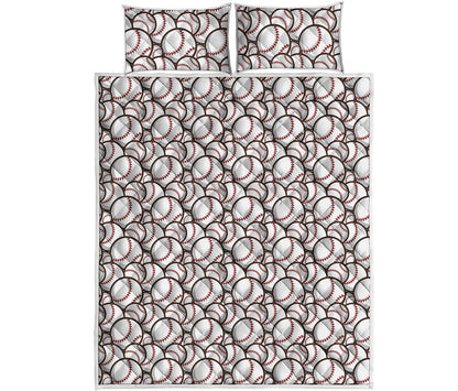 Baseballs Pattern Print Quilt Bed Set