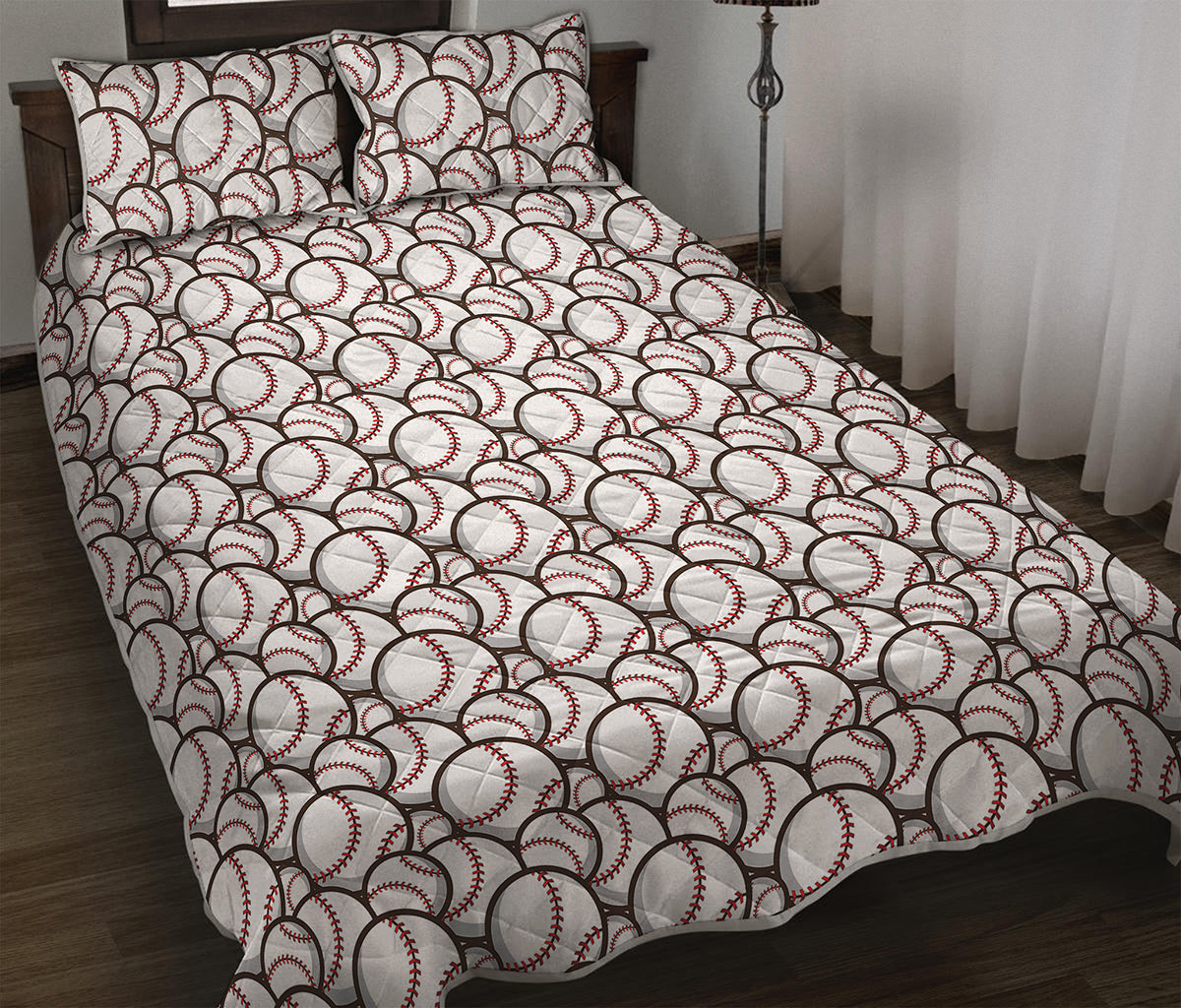 Baseballs Pattern Print Quilt Bed Set