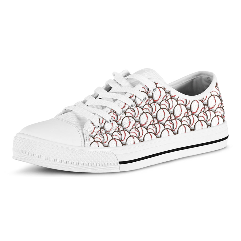 Baseballs Pattern Print White Low Top Shoes