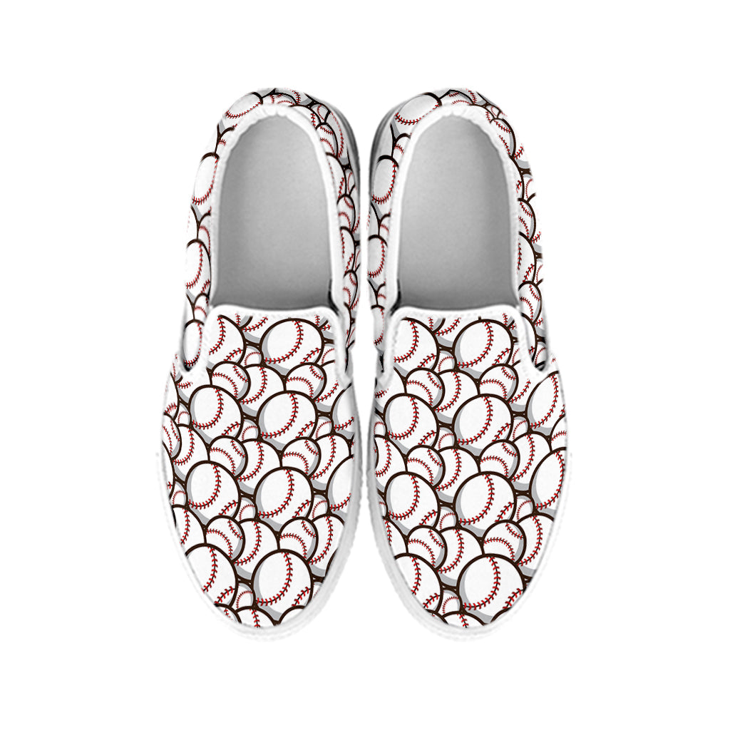 Baseballs Pattern Print White Slip On Shoes