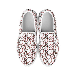 Baseballs Pattern Print White Slip On Shoes