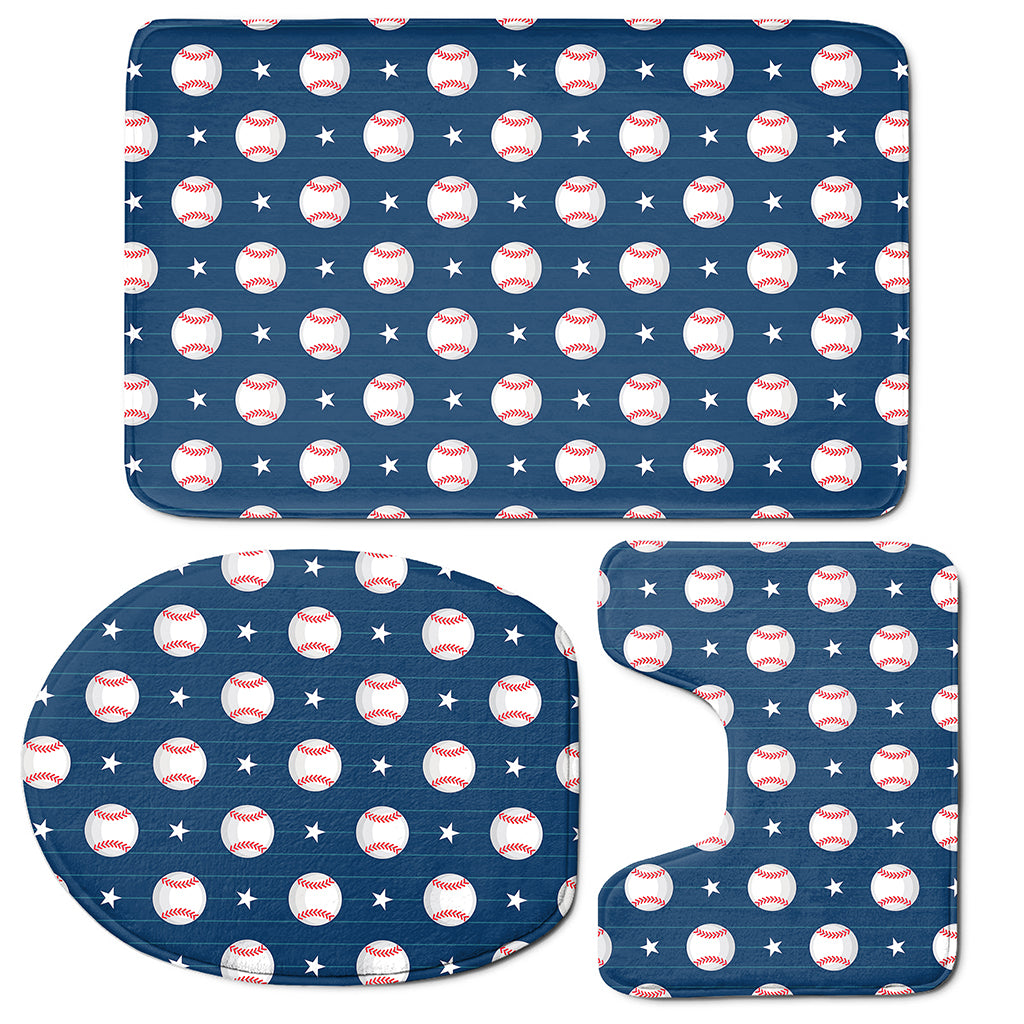 Baseballs Star Pattern Print 3 Piece Bath Mat Set