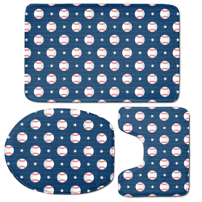 Baseballs Star Pattern Print 3 Piece Bath Mat Set