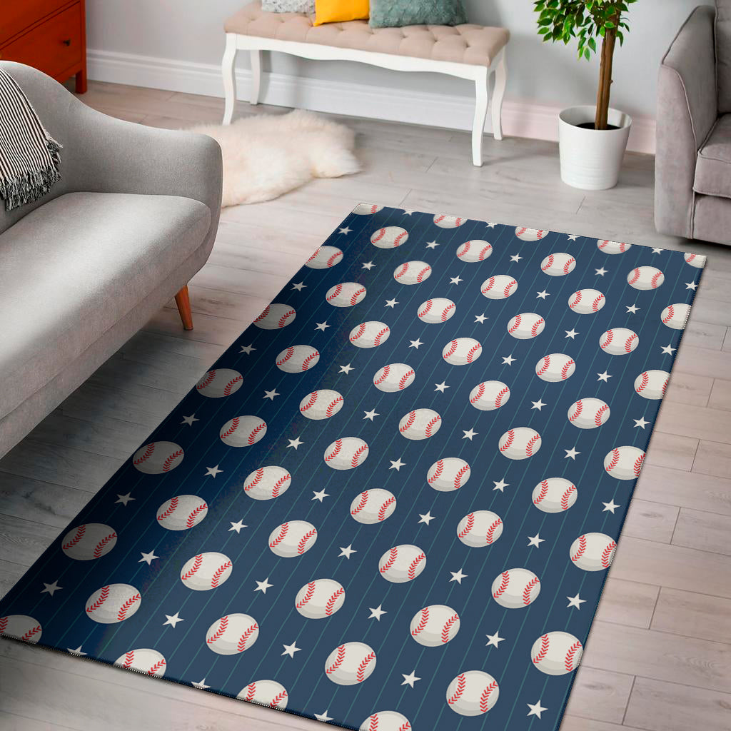 Baseballs Star Pattern Print Area Rug