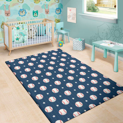 Baseballs Star Pattern Print Area Rug