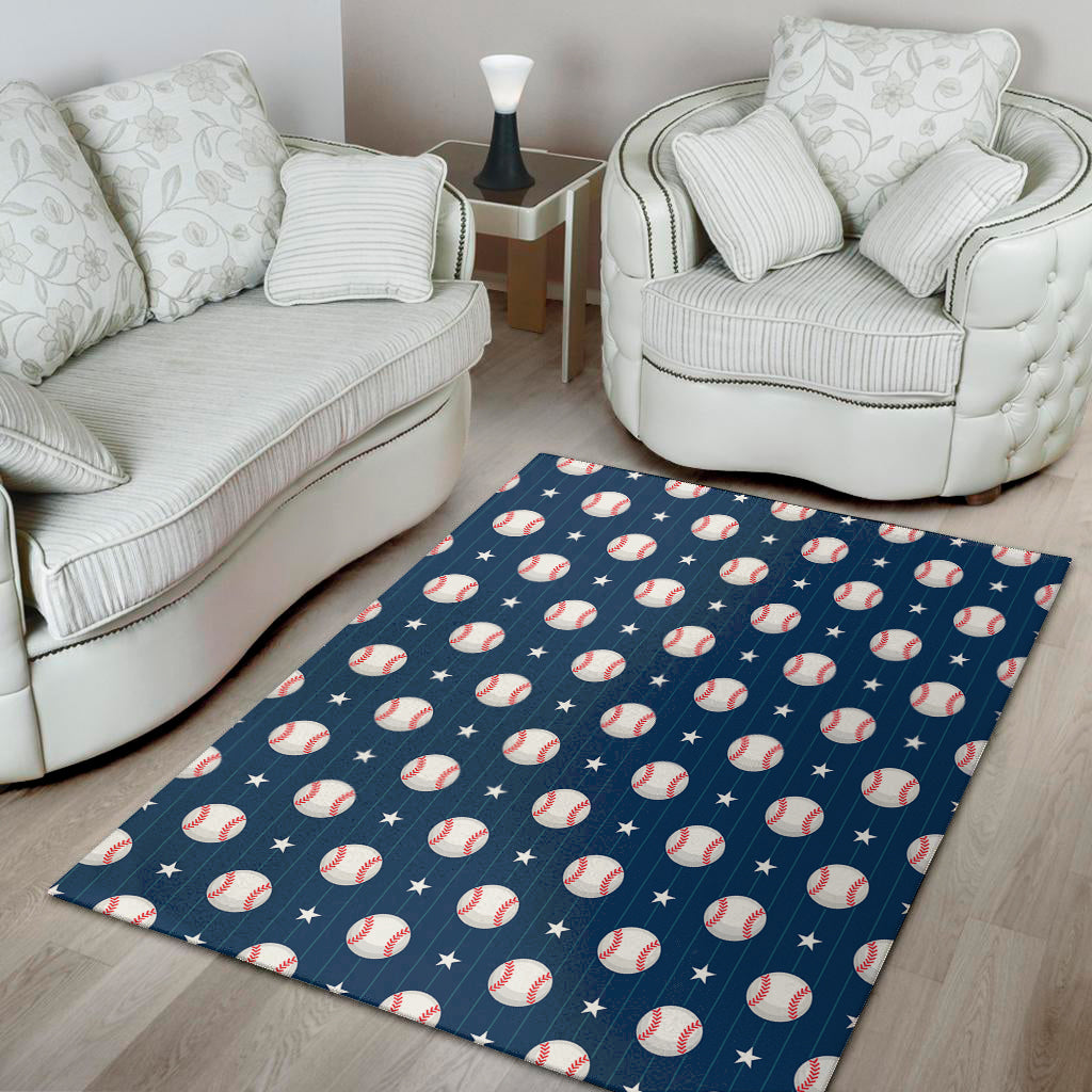 Baseballs Star Pattern Print Area Rug