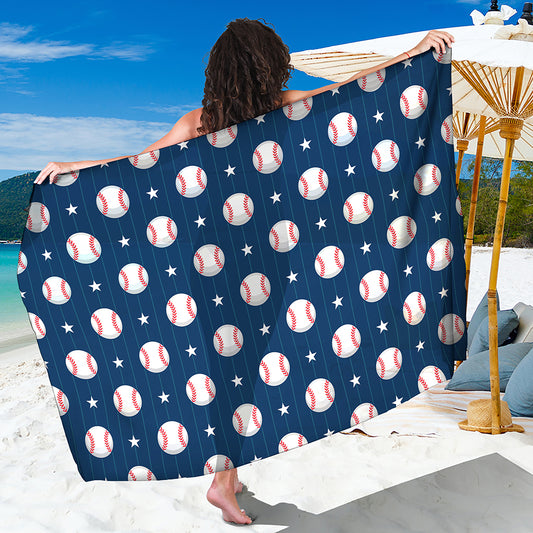 Baseballs Star Pattern Print Beach Sarong Wrap