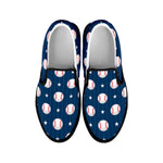 Baseballs Star Pattern Print Black Slip On Shoes