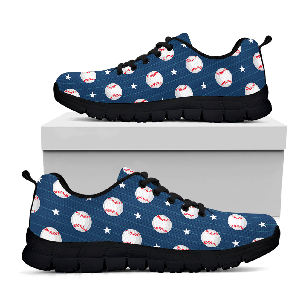 Baseballs Star Pattern Print Black Sneakers