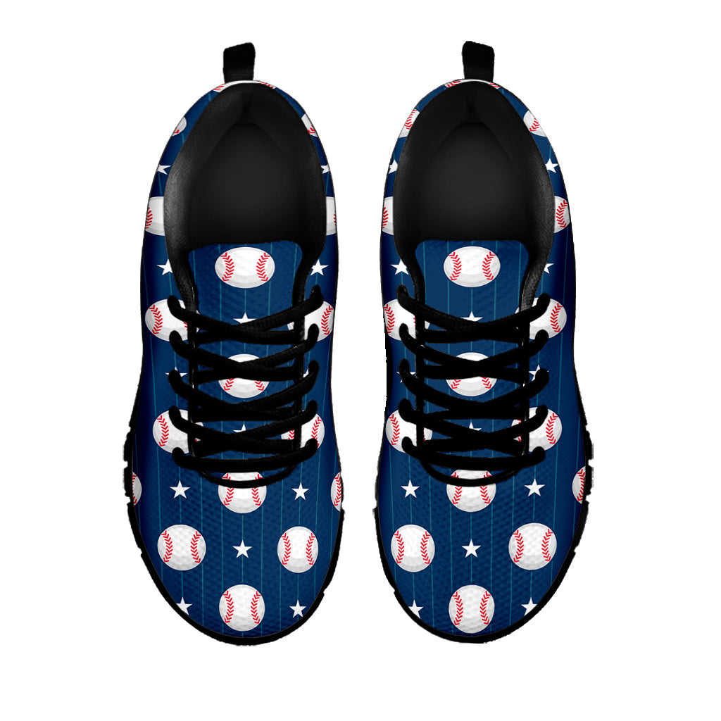 Baseballs Star Pattern Print Black Sneakers