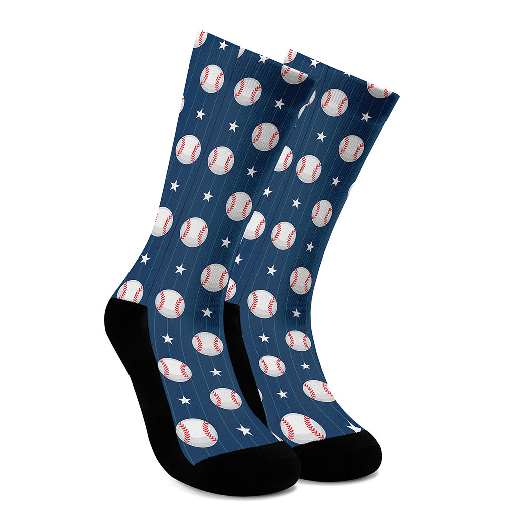 Baseballs Star Pattern Print Crew Socks