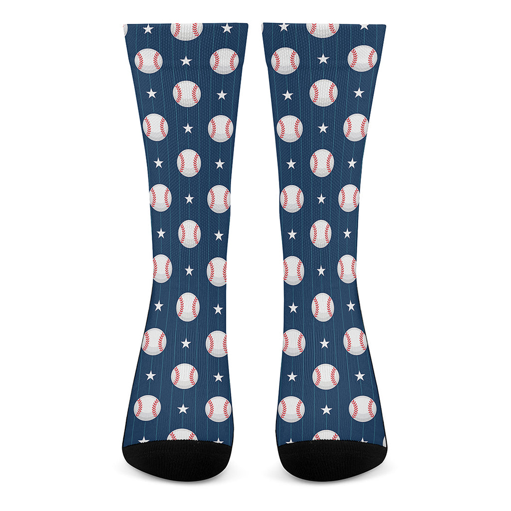 Baseballs Star Pattern Print Crew Socks