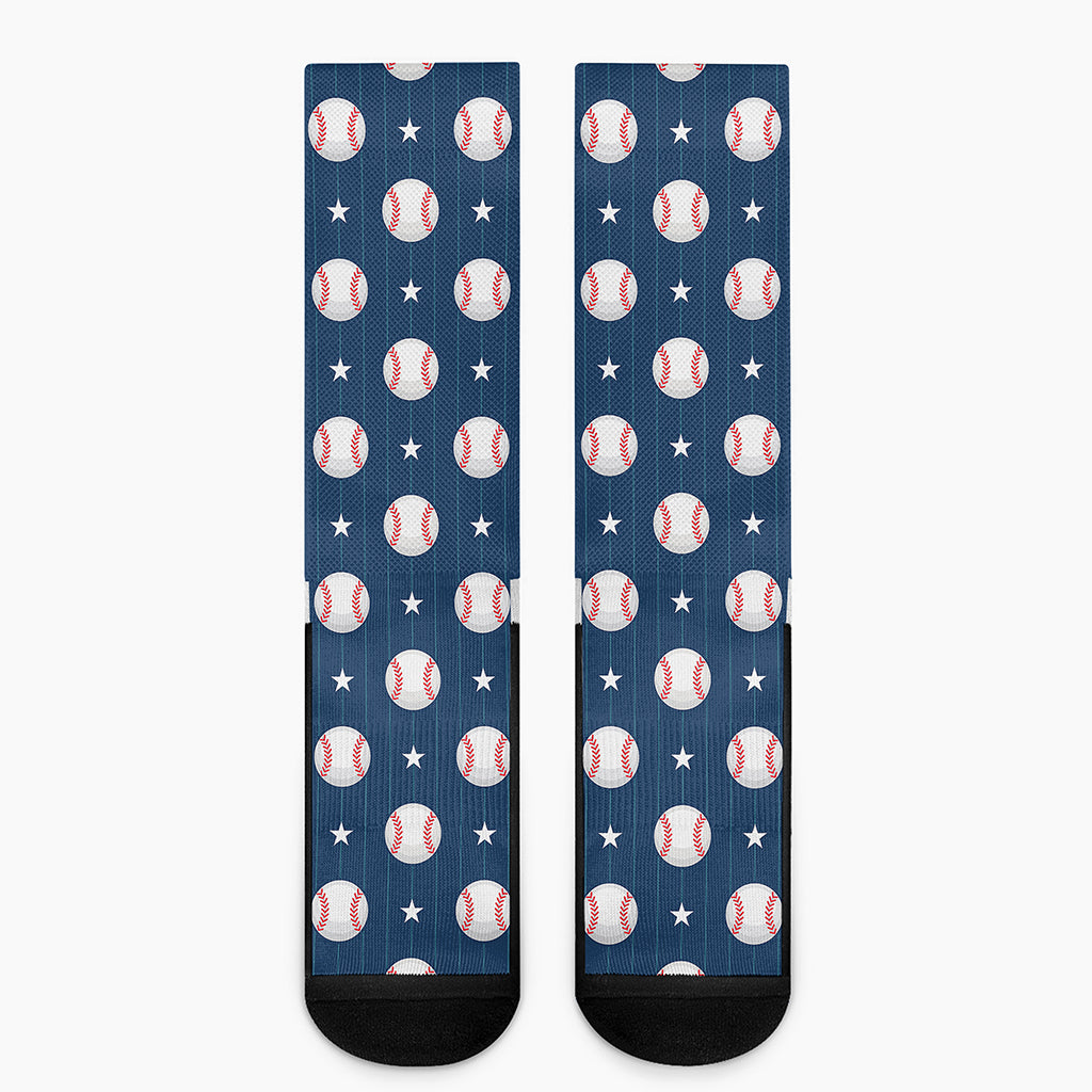 Baseballs Star Pattern Print Crew Socks