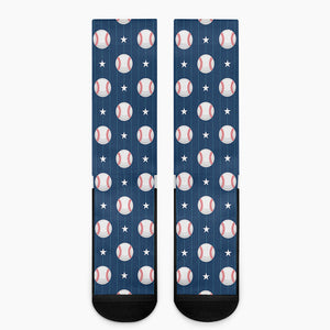 Baseballs Star Pattern Print Crew Socks