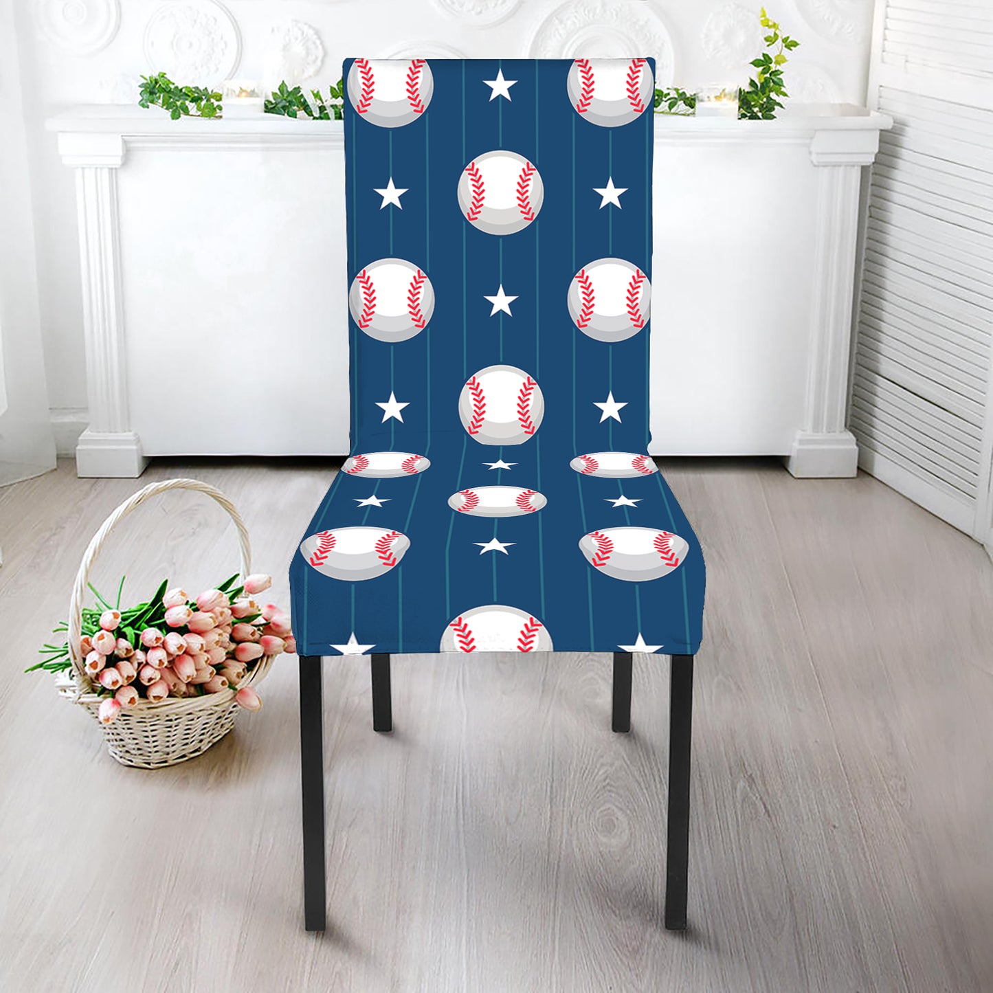 Baseballs Star Pattern Print Dining Chair Slipcover