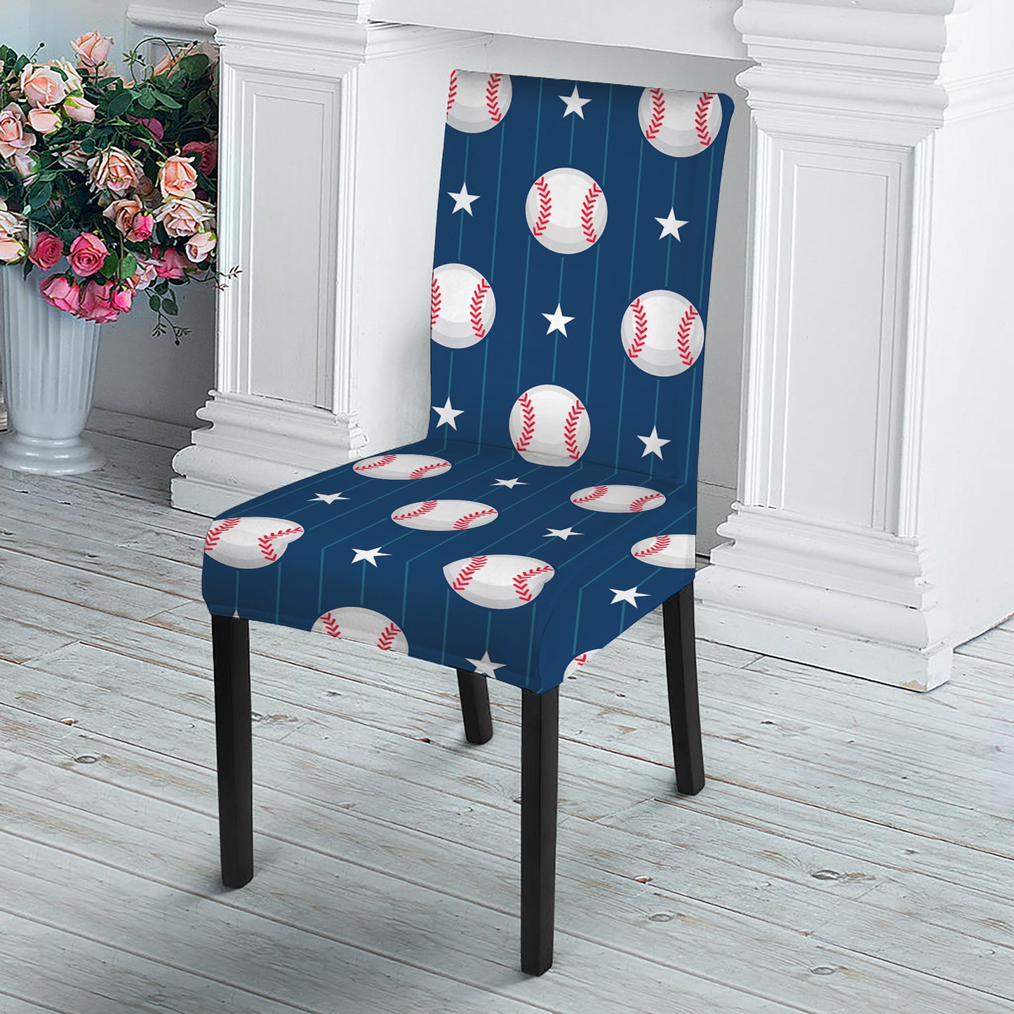 Baseballs Star Pattern Print Dining Chair Slipcover