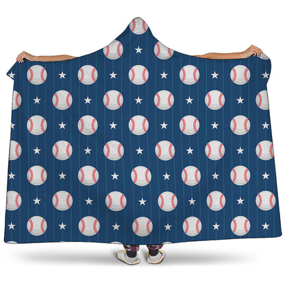 Baseballs Star Pattern Print Hooded Blanket