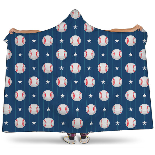 Baseballs Star Pattern Print Hooded Blanket