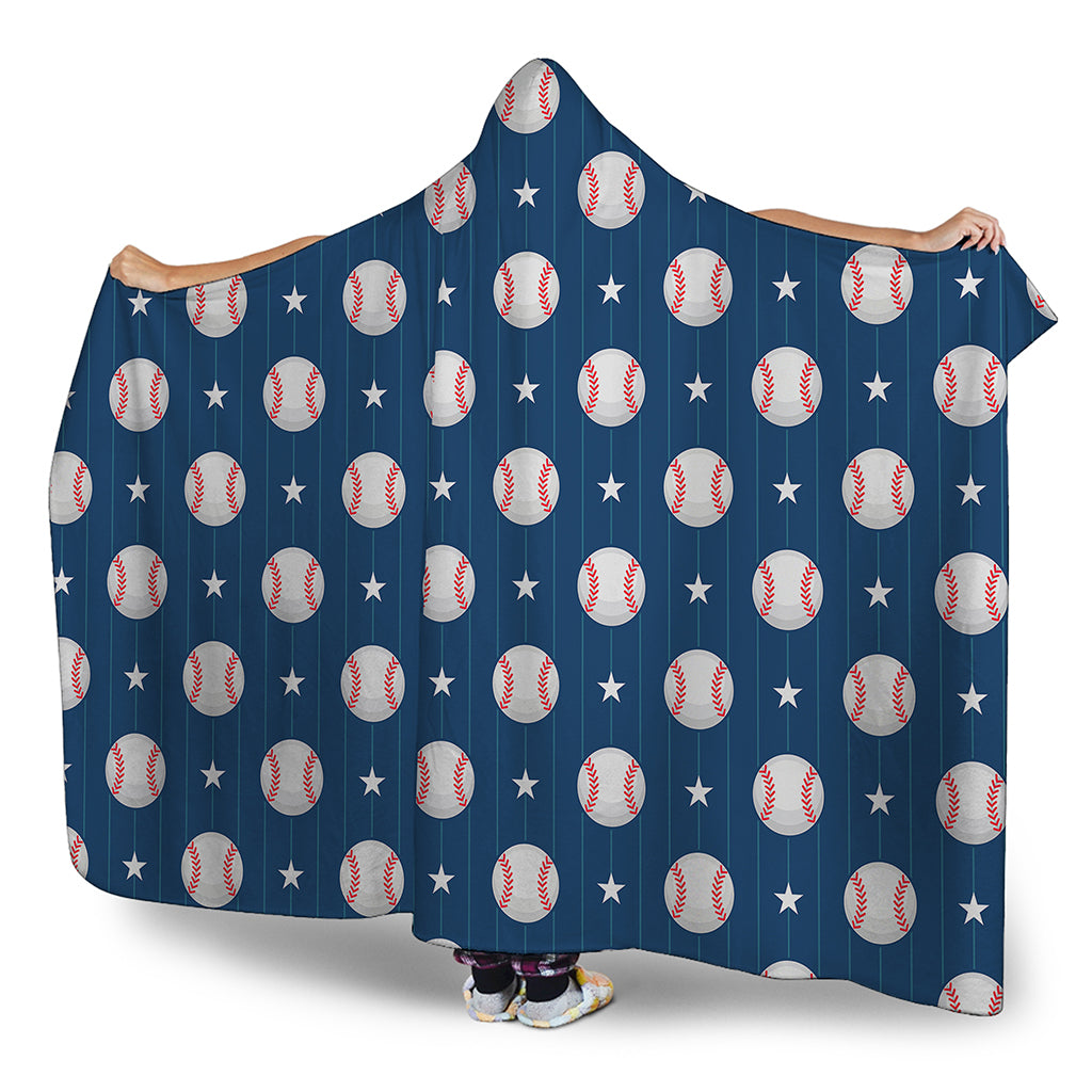 Baseballs Star Pattern Print Hooded Blanket