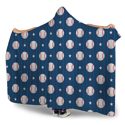 Baseballs Star Pattern Print Hooded Blanket