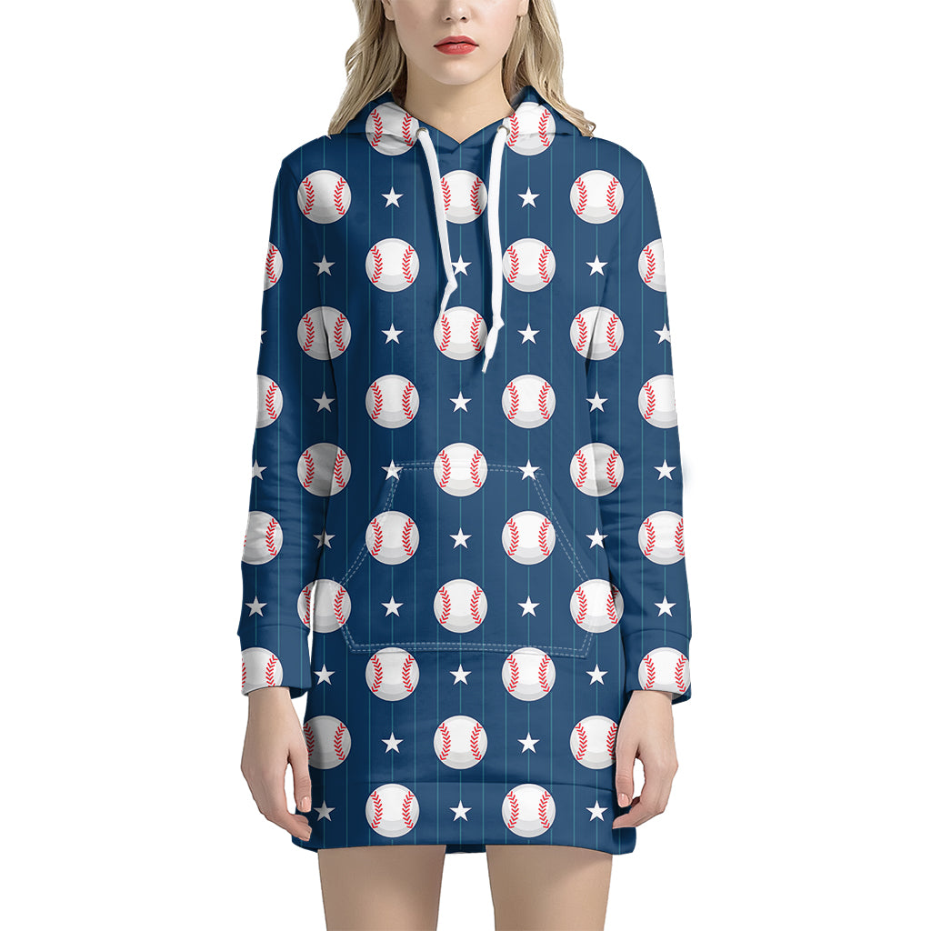 Baseballs Star Pattern Print Hoodie Dress