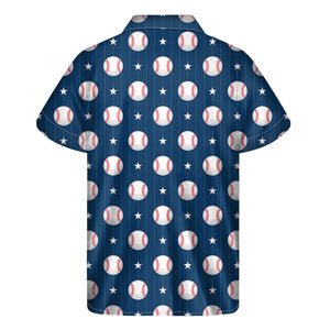 Baseballs Star Pattern Print Men's Short Sleeve Shirt