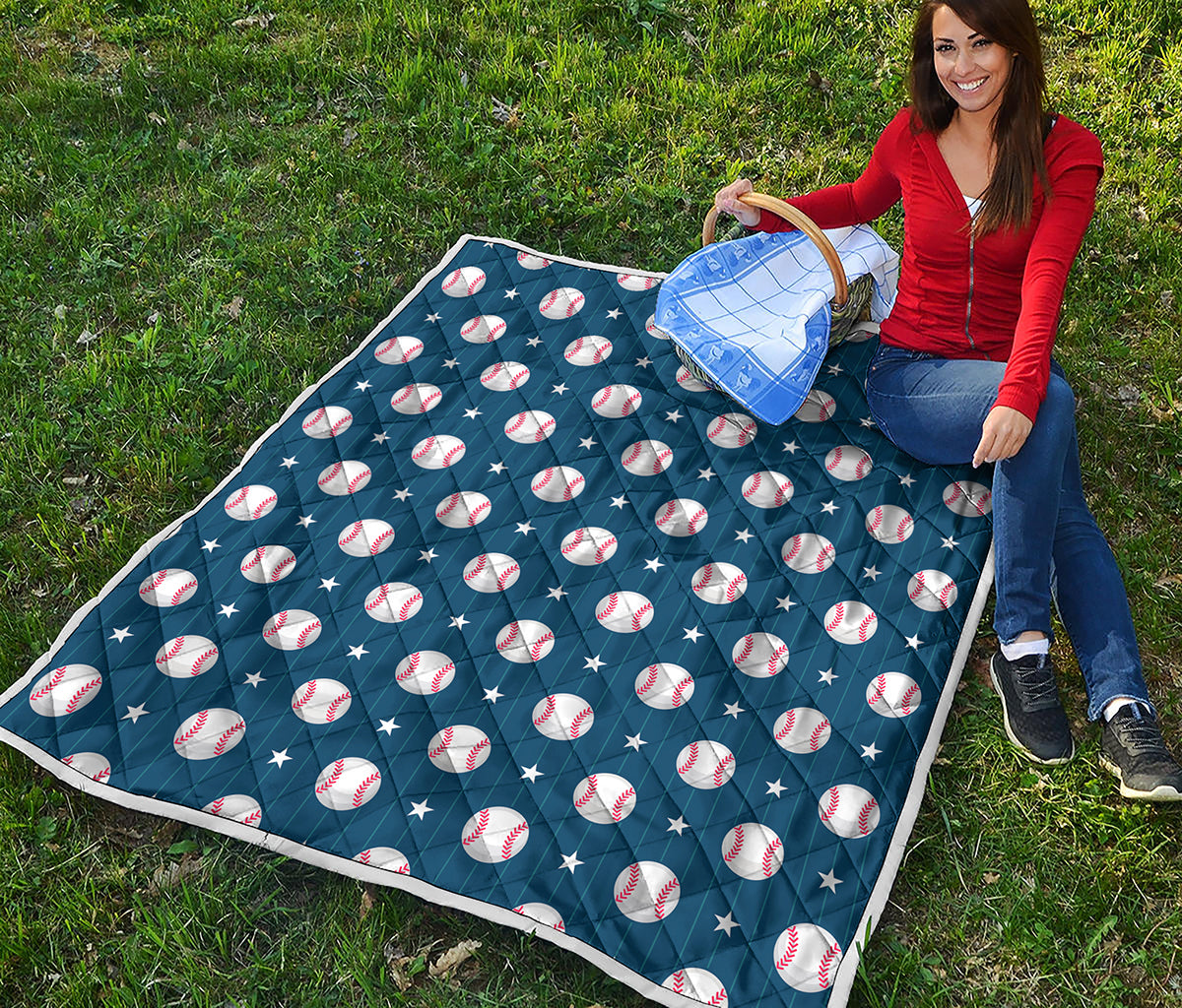 Baseballs Star Pattern Print Quilt