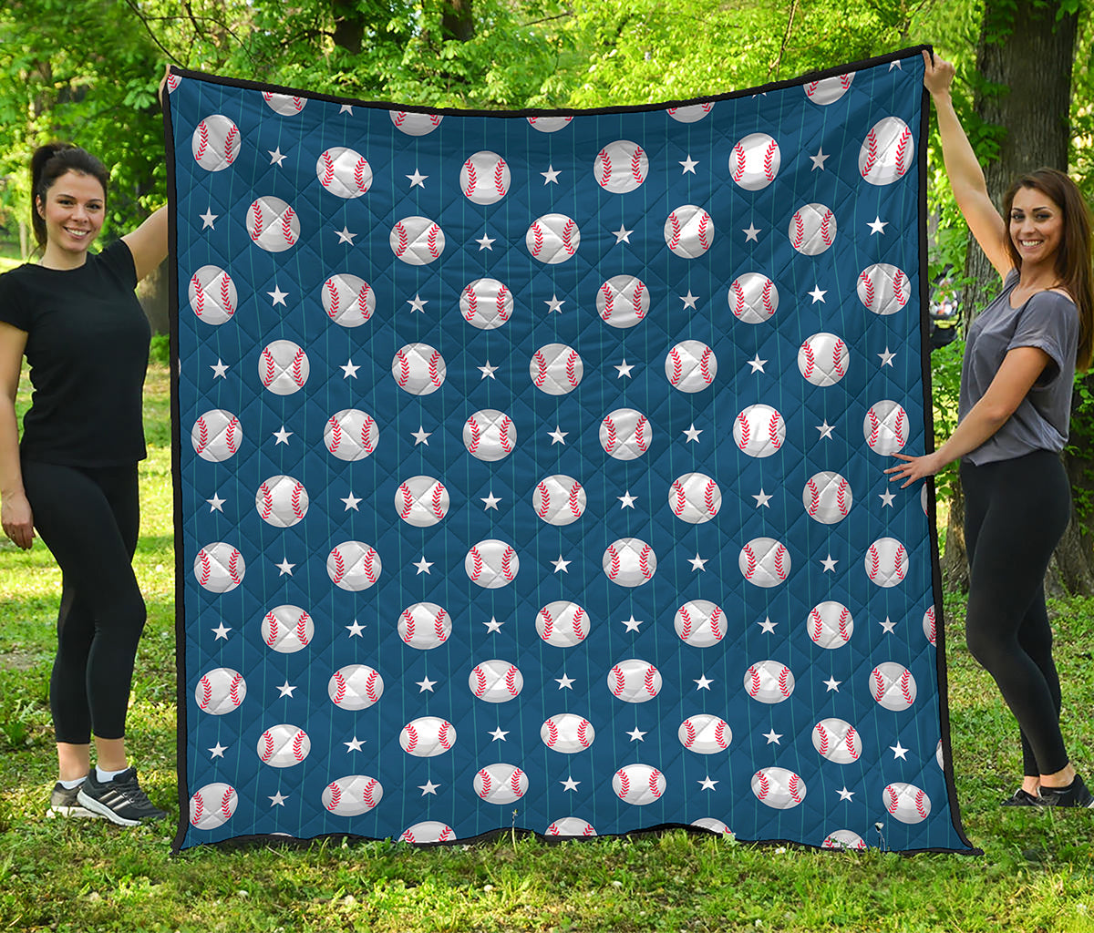 Baseballs Star Pattern Print Quilt