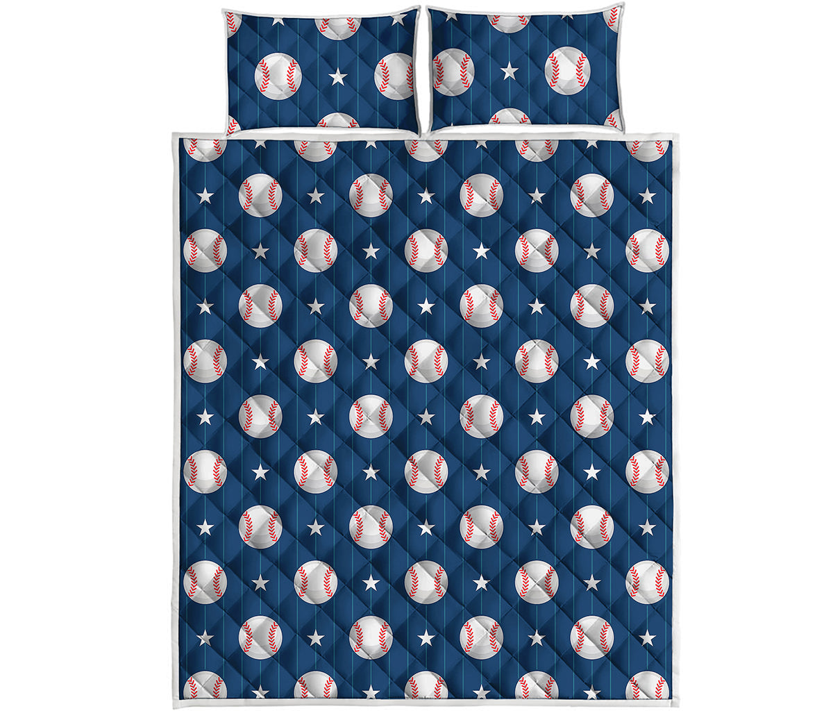 Baseballs Star Pattern Print Quilt Bed Set