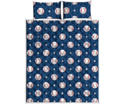 Baseballs Star Pattern Print Quilt Bed Set