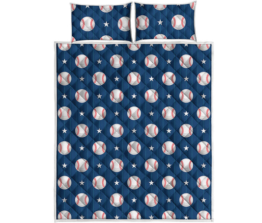 Baseballs Star Pattern Print Quilt Bed Set