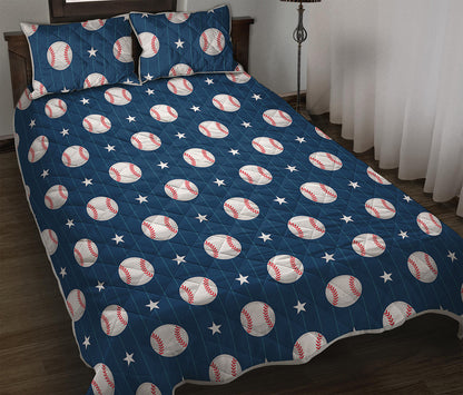 Baseballs Star Pattern Print Quilt Bed Set
