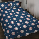 Baseballs Star Pattern Print Quilt Bed Set